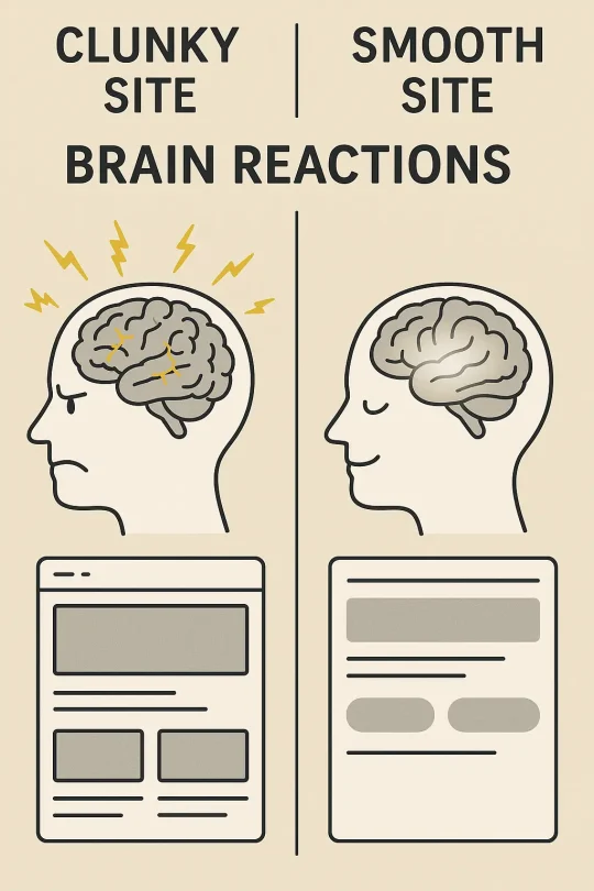 Clunky website vs smooth website brain reaction